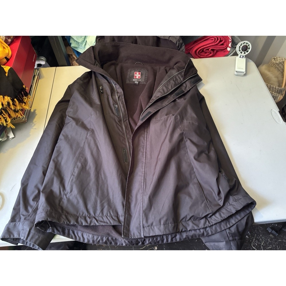 Swiss Tech Mens Full Zip Up Jacket Coat Size L Raingear Hood